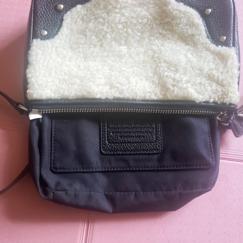 Coach Small Rhyder Pochette Shearling Crossbody Bag Wool Pebbled Leather - Picture 5 of 12